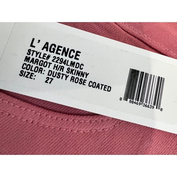 New L'Agence Size 27 Margot Skinny High Rise Stretch Dusty Rose Coated Jeans - Picture 11 of 15